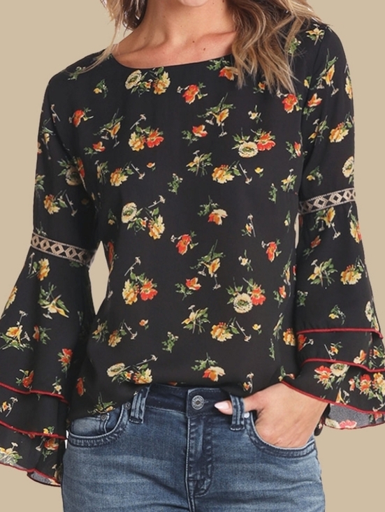 Panhandle Slim Tops - PANHANDLE SLIM Women's FLORAL PRINTED BLOUSE SZ S